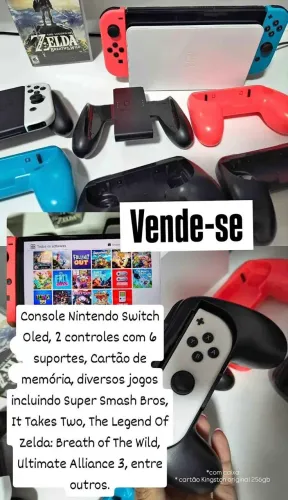 Nintendo Switch Oled, 2 controles com 6 suportes praticamente novo!!!