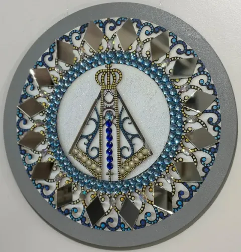 Mandala Nossa Senhora Aparecida Future Com Espelhos e Strass 40x40cm