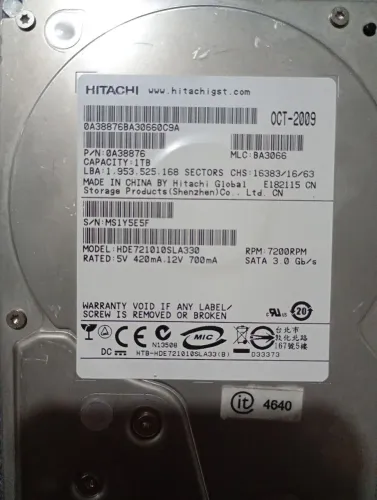 HD Interno Hitachi 1TB SATA 7200 RPM - Ótimo Estado