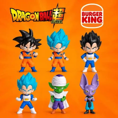 Coleção 6 Bonecos Dragon Ball Super Burger King 2026: Goku Vegeta Piccolo Bills