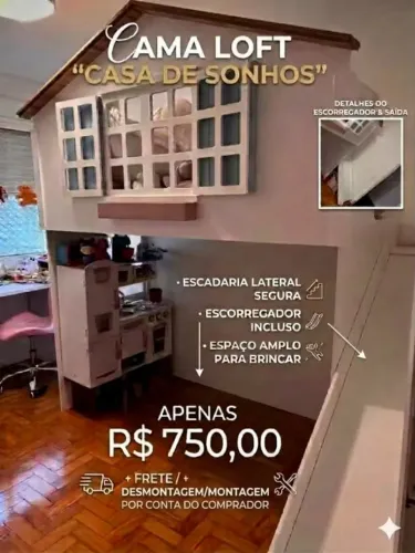 Cama casinha loft escorregador