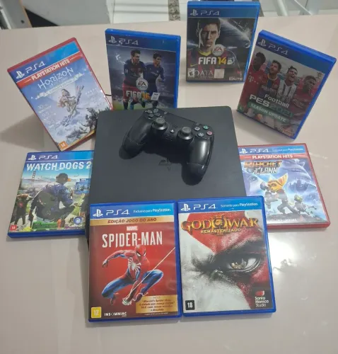 PlayStation 4 slim TB completo + jogos e controle conservado