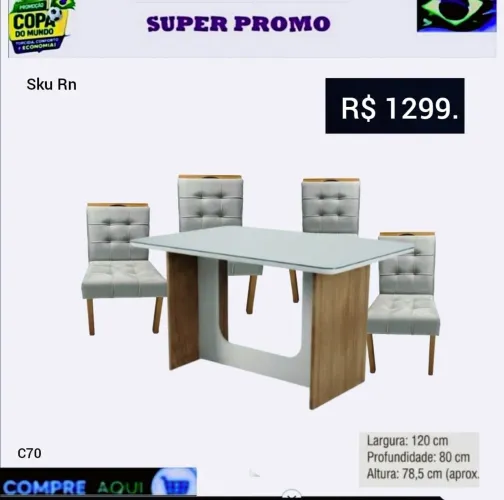 Móveis novos direto de fábrica - Mesa de sala de jantar com 4 cadeiras