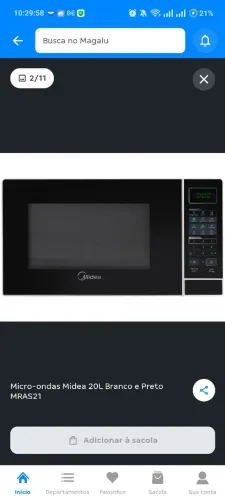 Micro-ondas Midea 20L Branco e Preto MRAS21