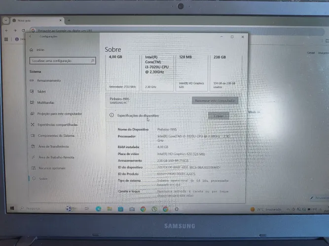 Notebook Samsung i3 7 geração 