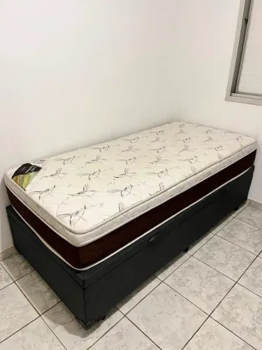 Cama Box Baú + Colchão Luxor Bamboo Solteiro