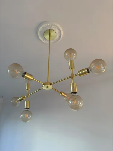 Lustre Pendente Dourado 8 Lâmpadas LED Quente Moderno