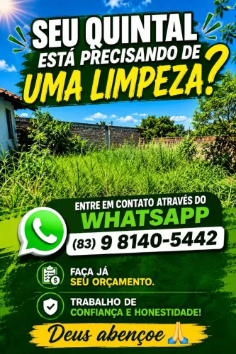 Limpeza de quintal, agende já um orçamento.