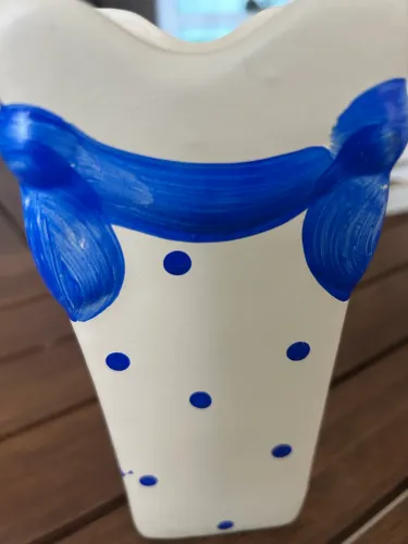 Vaso cachepot de cerâmica branco e azul