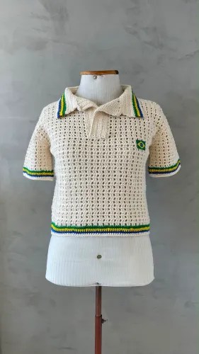 Camisa Gola Polo Brasil Crochê