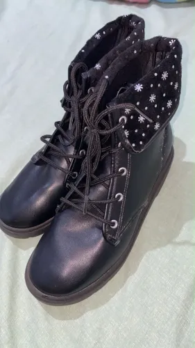Bota Coturno Preta Infantil Menina Com Detalhe - Tamanho 35