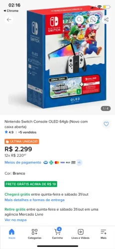 Nintendo Switch Console OLED 64gb (Novo com caixa aberta)