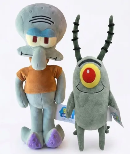 Kit 2 Pelúcias Bob Esponja Lula Molusco E Plankton 35cm
