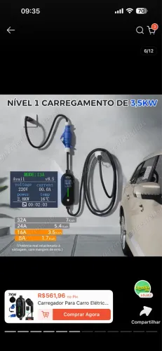 Carregador Portátil para Veículo Elétrico 7kW 32A 110V/220V Bivolt
