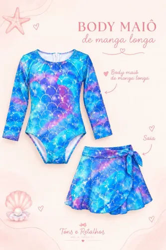Kit Body maiô infantil com saia