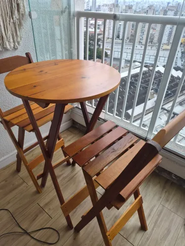 Conjunto Mesa Bistrô Redonda Madeira Maciça 2 Cadeiras Dobraveis