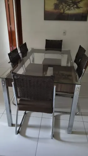 Mesa de Jantar 06 cadeiras ( Tampo de Vidro) 