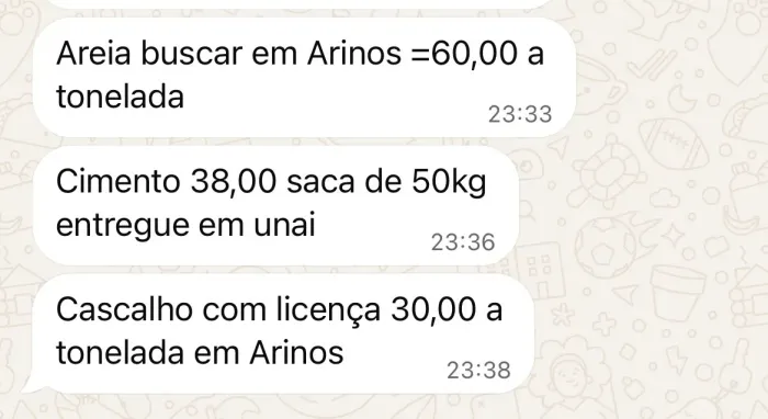 Vendo areia , cascalho e cimento. Arinos MG