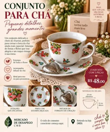 CONJUNTO PARA CHÁ - XÍCARA + PIRES + INFUSOR