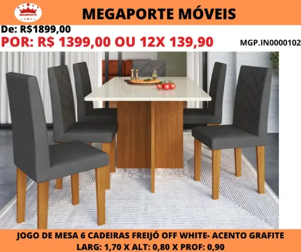 MESA DE JANTAR - JOGO C/ 6 CADEIRAS 
