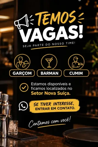 Vagas para Garçom, Barman e Cumim - Freela e FIXO - Goiânia (Nova Suíça)