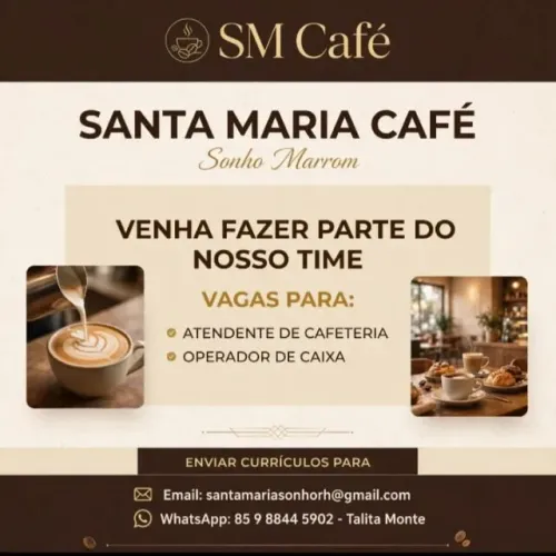 VAGAS DE EMPREGO EM CAFETERIA: ATENDENTE DE CAFETERIA E OPERADOR DE CAIXA