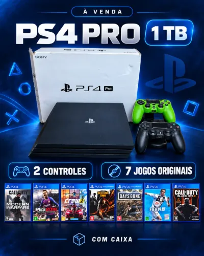 PS4 PRO 1TB + 2 Controles + 7 Jogos
