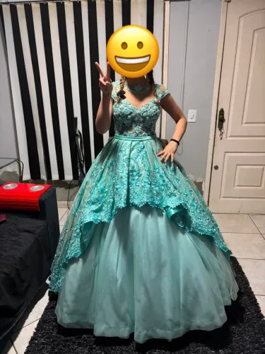 Vestido debutante 2 em 1 - azul turquesa