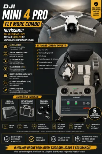 DJI Mini 4 Pro Fly More Combo + Acessórios Originais | Novíssimo