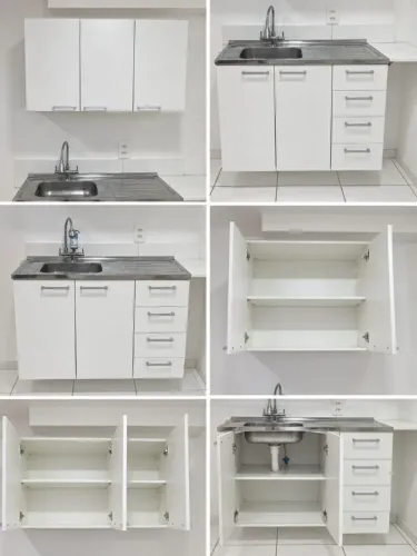 Gabinete de cozinha com pia em alumínio