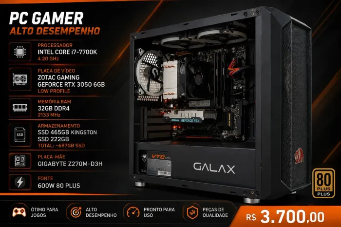 ? PC GAMER COMPLETO ? RTX 3050 6GB + i7 + 32GB RAM