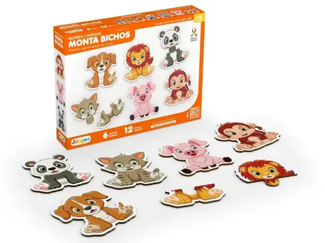 Quebra-cabeça Puzzle Criança 12 Peças Monta Bichos Animais