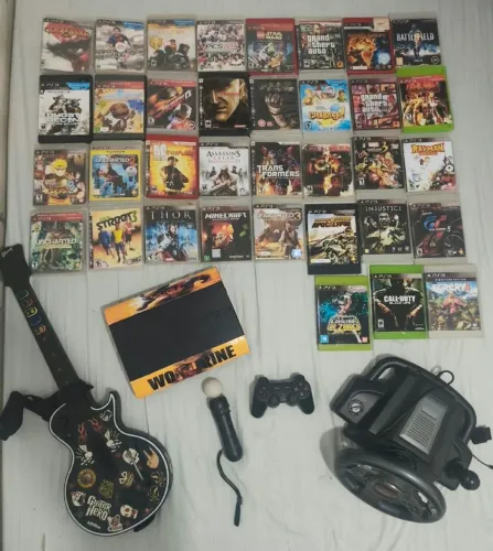 Ps3 Slim 40 Jogos originais + Guitarra e Brindes - Ac cartão