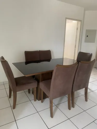 Mesa 6 Cadeiras MDF Tampão de Vidro