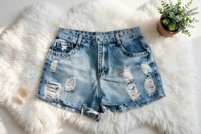 Shorts jeans feminino Destroyed cintura alta tamanho 38/40