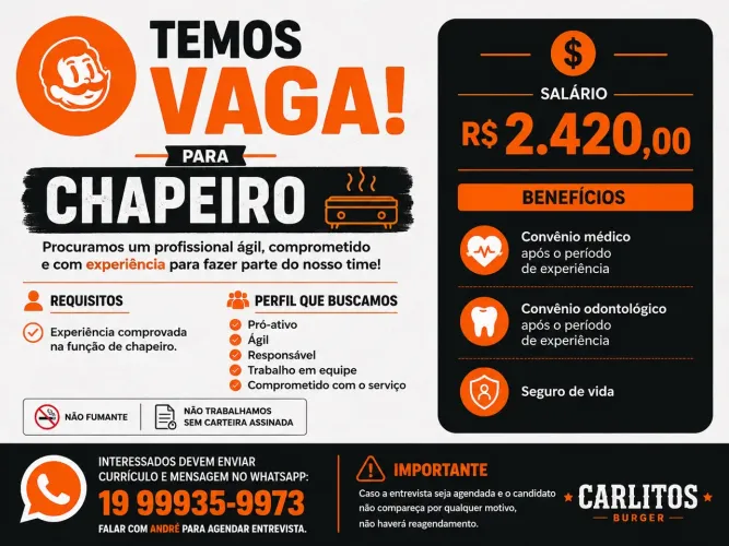 Vaga para Chapeiro 