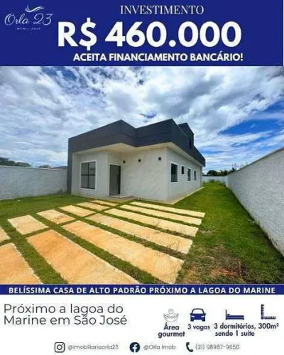 SÃO JOSÉ, ORLA 23 IMOBILIÁRIA VENDE! EXCELENTE CASA ALTO PADRÃO, PRÓXIMA LAGOA EM MARICÁ
