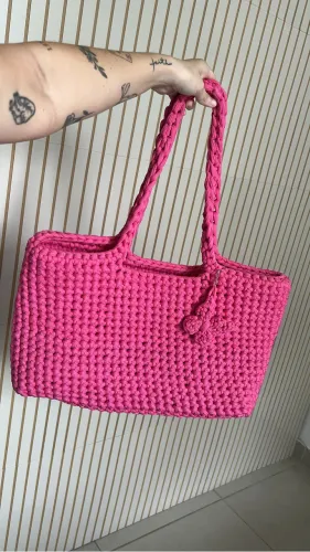Bolsa de crochê Rosa - Grande 