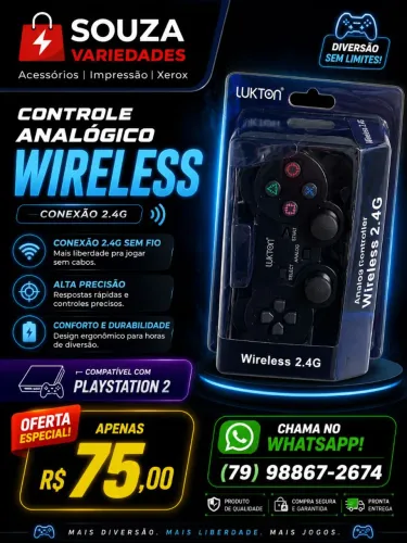 Controle para PS2 Wireless 2.4G Lukton