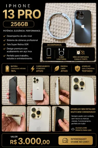 iPhone 13 Pro 256GB Dourado (Gold) | Excelente Estado | R$ 3.000
