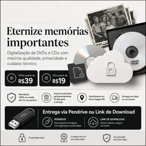 Digitalização de DVDs e CDs - Máxima Qualidade - Entrega em Pendrive ou Link de Download