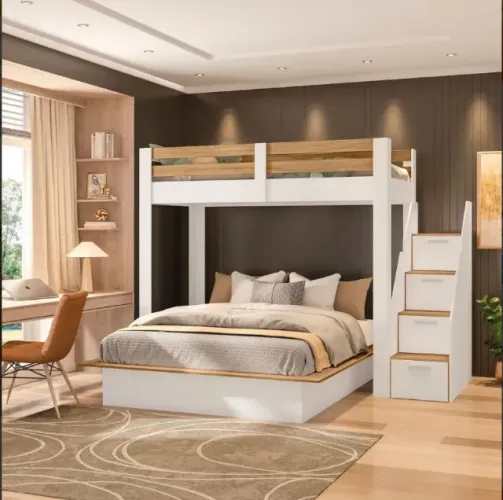 Cama Beliche Casal + Solteiro com Escada Baú/Nichos - Menos de 1 Ano de Uso!