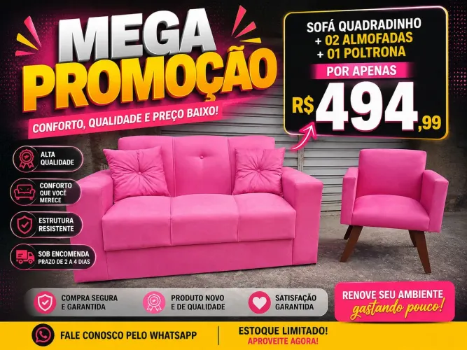 Sofá + Poltrona + Almofadas 