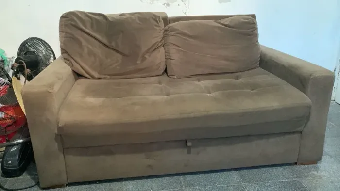 Sofá-cama em Tecido Veludo - Capuccino