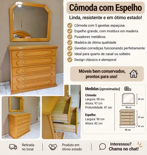 Vendo comoda com espelho 5 gavetas 