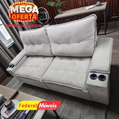 Sofá Retrátil e Reclinável 2,25m c/ Porta Copos nos Braços NOS CHAME NO WHATSAPP