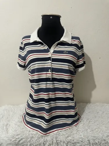 camiseta polo lacoste original feminina listrada