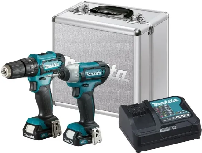 Jogo MAKITA Parafusadeira e Furadeira De Impacto Com Kit De Ponteiras e Maleta