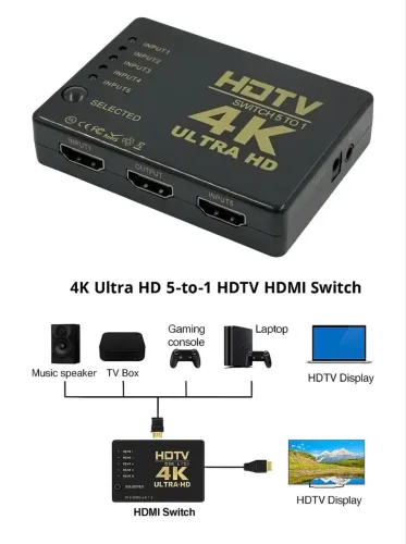 Hub Switch Hdmi 5x1 Ultra Hd 5 Porta Controle Remoto 3d
