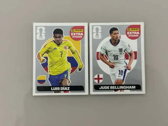 Figurinhas Panini Extra Sticker Prata Copa 2026 - Jude Bellingham e Luis Díaz